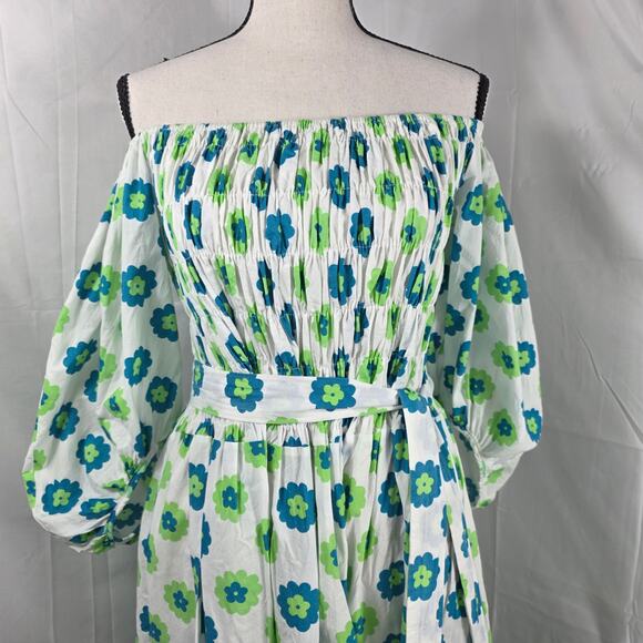 Beulah Style Maxi Dress Women One Size White Blue Green Floral Off Shoulder Boho - Picture 3 of 11